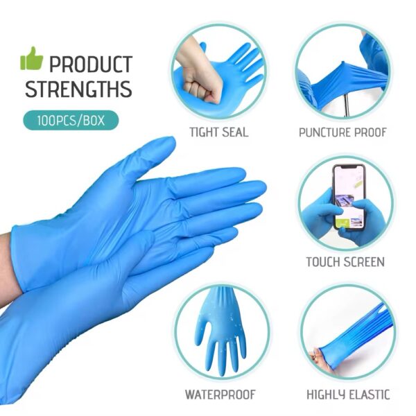 Blue Nitrile Gloves Powder Free (100) - Image 4