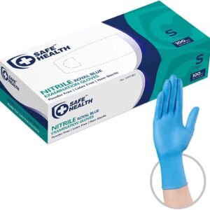 Safe Health Blue Nitrile Exam Gloves - Small | 3.5 Mil Box of 100 | Powder - Free Latex - Free | Finger Textured - Disposable - Medical Grade