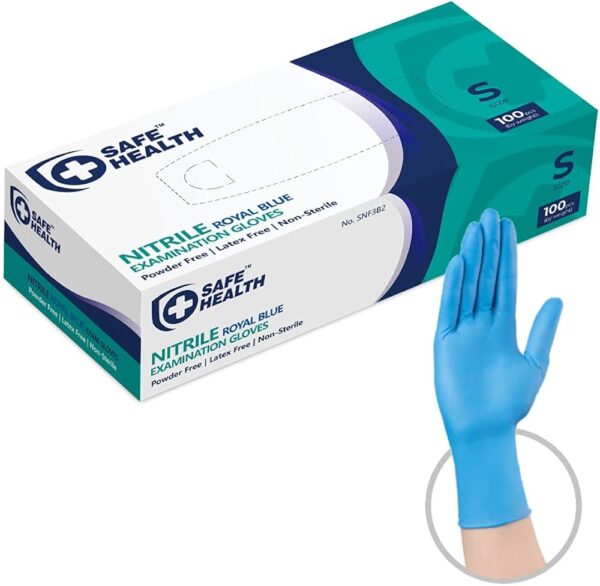SafeHealth Blue Nitrile Powder Free Gloves 1 Case (10 boxes of 100 gloves) - Image 2
